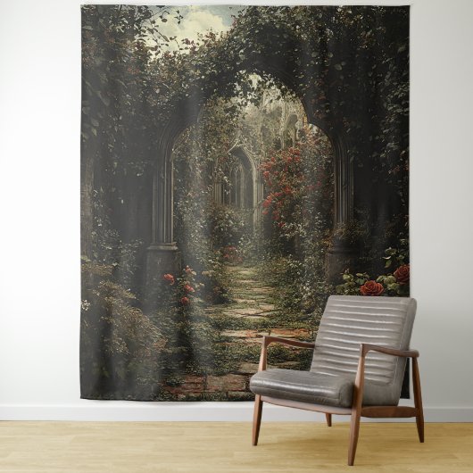 Gotische bloementuin trouwfoto achtergrond wandkleed (In situ)