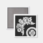 Gotische bloemenversiering antiek zwart en wit magneet (Voorkant / Achterkant)