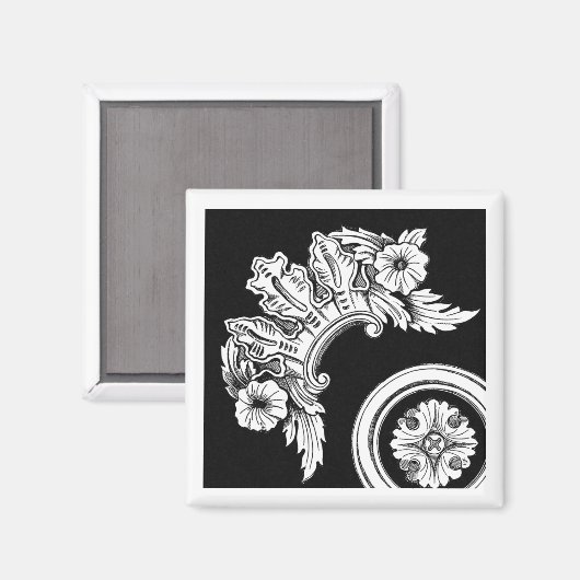 Gotische bloemenversiering antiek zwart en wit magneet (Voorkant / Achterkant)
