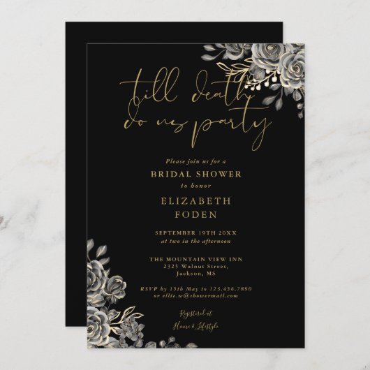 Gotische bloemenzwart en gouden Vrijgezellenfeest Kaart (Voorkant / Achterkant)