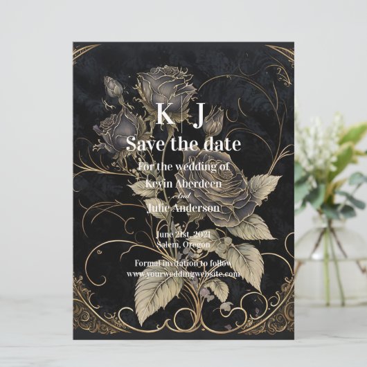 Gotische Bloemige Bewaar de Datum Save The Date (Staand voorkant)