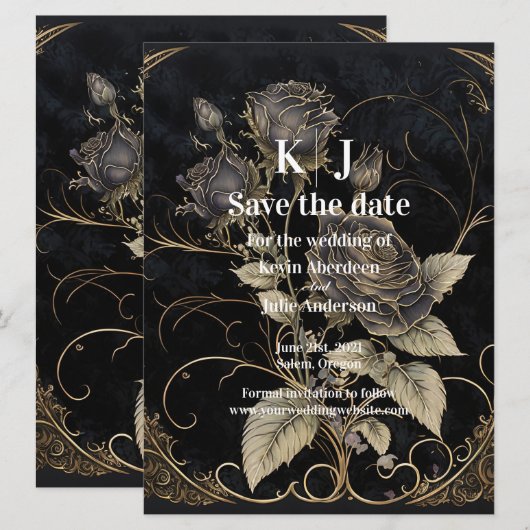 Gotische Bloemige Bewaar de Datum Save The Date (Voorkant / Achterkant)