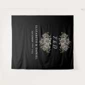 Gotische bloemige monogram trouw achtergrond wandkleed (Voorkant (horizontaal))