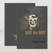 Gotische Bloemige Schedel Vlinders Bewaar De Datum Save The Date (Voorkant / Achterkant)