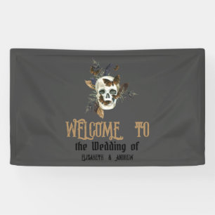 Gotische Bloemige Schedel Vlinders Bruiloft Spandoek