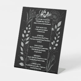 Gotische bloemmotieven monochroom zwart-wit bruilo reclamebord met voetstuk