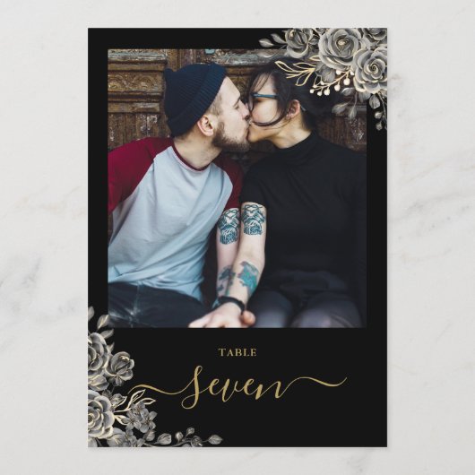 Gotische bloemrozen foto tafelnummer (Achterkant)