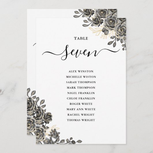 Gotische bloemrozen zitplan tafelnummer (Voorkant / Achterkant)