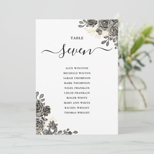 Gotische bloemrozen zitplan tafelnummer (Staand voorkant)