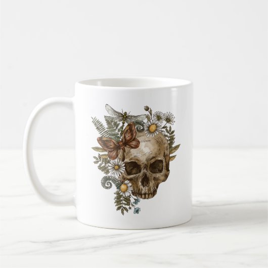 Gotische bloemschedel en vlinders koffiemok (Links)