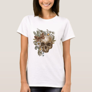 Gotische bloemschedel en vlinders t-shirt