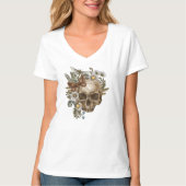 Gotische  bloemschedel en vlinders t-shirt (Voorkant)
