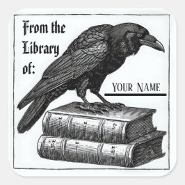 Gotische Boekplaat met Raven Vierkante Sticker
