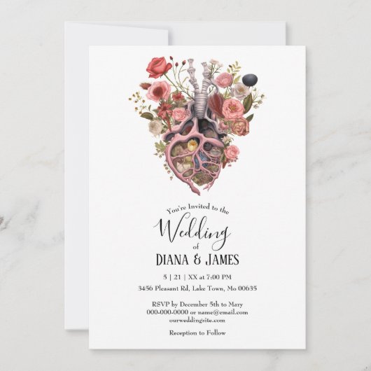 Gotische  Boho Anatomisch Hart Bruiloft Kaart (Voorkant)