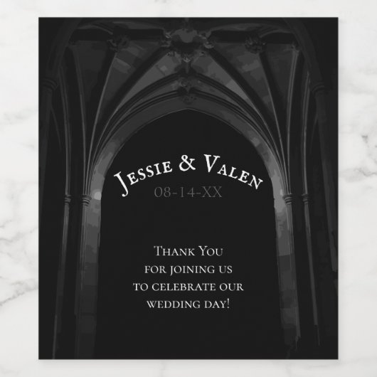 Gotische boog elegante bruiloft wijn etiket (Enkel label)