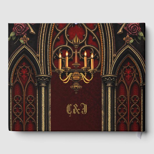 Gotische boog met schedels. gastenboek (Achterkant)