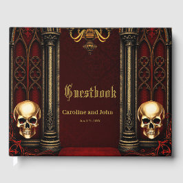 Gotische boog met schedels. gastenboek