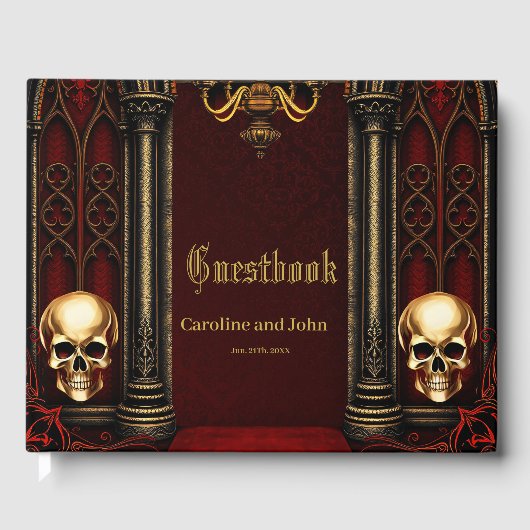 Gotische boog met schedels. gastenboek (Voorkant)