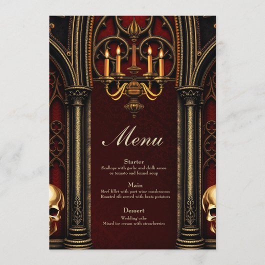 Gotische boog met schedels. menu (Voorkant)