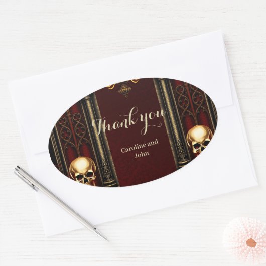 Gotische boog met schedels ovale sticker (Envelop)
