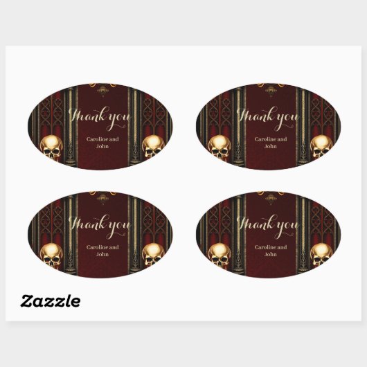 Gotische boog met schedels ovale sticker (Vel)