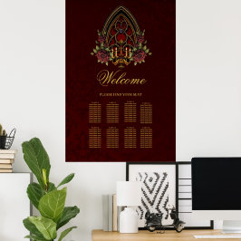 Gotische boog met schedels. poster