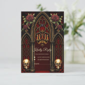 Gotische boog met schedels. RSVP kaartje (Staand voorkant)