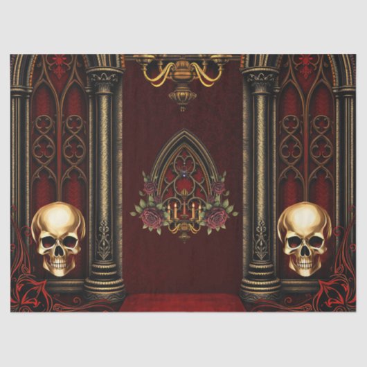 Gotische boog met schedels. tissuepapier (Voorkant)