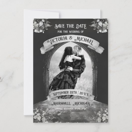 Gotische Boog Save the Date Bruiloft Kaart (Voorkant)