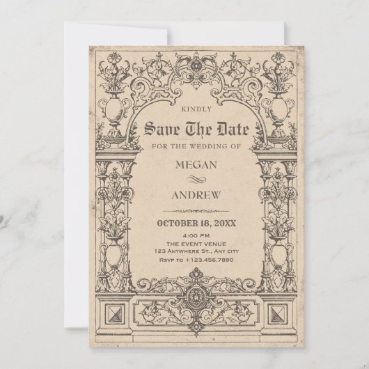  gotische boogbruiloft save the date (Voorkant)