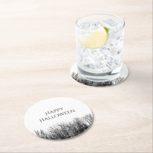 Gotische Bossen Halloween Party Zwart Wit Ronde Kartonnen Onderzetter