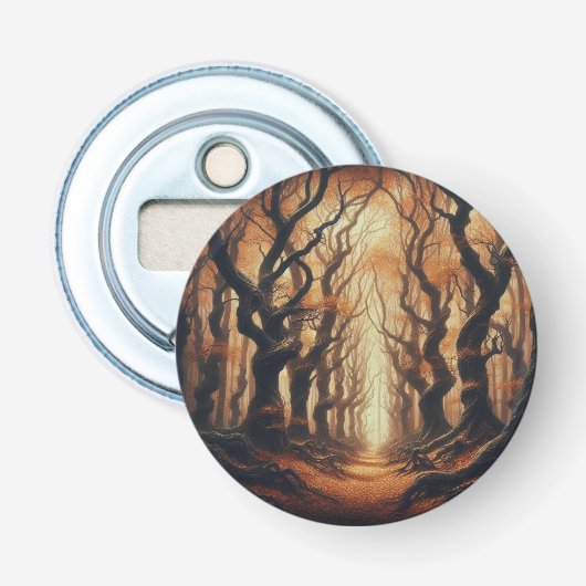 Gotische bossen in het najaar button flesopener (Voorkant)