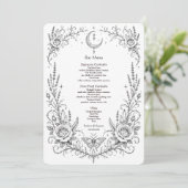 Gotische Botanische Bruiloft Zwarte en Witte Bar Menu (Staand voorkant)