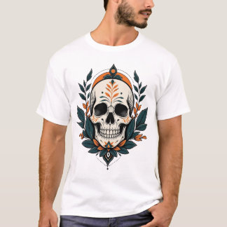 Gotische botanische schedel met donkere turkooizen t-shirt
