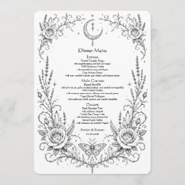 Gotische Botanische Trouw Zwart-Wit Diner Menu