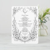 Gotische Botanische Trouw Zwart-Wit Diner Menu (Staand voorkant)