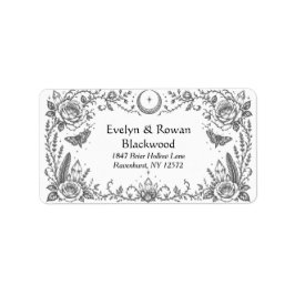 Gotische botanische zwart-wit trouwset etiket
