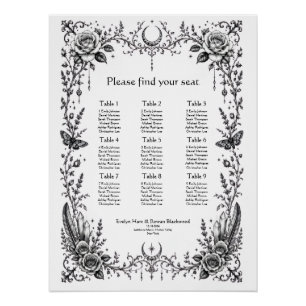 Gotische Botanische Zwarte Witte Trouw Zittijd Cha Perfect Poster