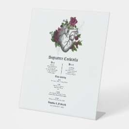 Gotische Bourgogne Bloemhart Trouwcocktailmenu Reclamebord Met Voetstuk
