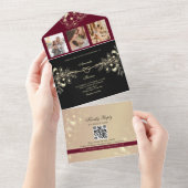 Gotische Bourgogne en zwarte bruiloft All In One Uitnodiging (Afscheurbaar)