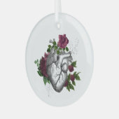 Gotische Bourgondische bloemenhart Glas Ornament (Voorkant links)