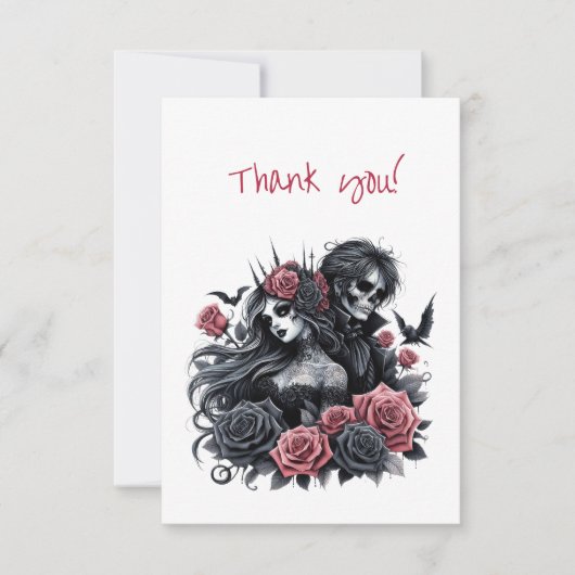 Gotische bruid en bruidegom bedankkaart (Voorkant)