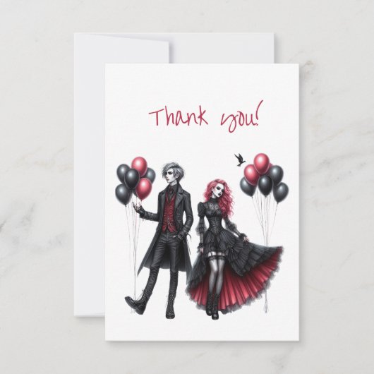 Gotische bruid en bruidegom bedankkaart (Voorkant)