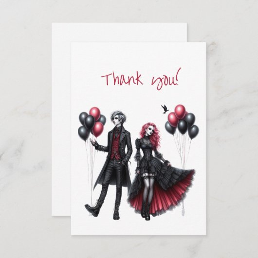 Gotische bruid en bruidegom bedankkaart (Voorkant / Achterkant)