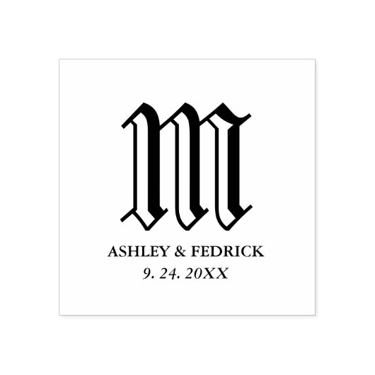 Gotische bruid en bruidegom monogram bruiloft rubberstempel (Afrduk)