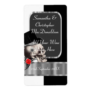 Gotische bruidegom schedel bruiloft wijn fles etiket