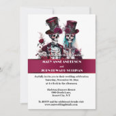 Gotische bruidegom skelet bordeaux roos bruiloft kaart (Voorkant)