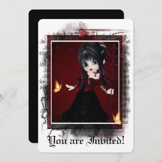 Gotische Bruids Douche Uitnodiging Little Devil (Voorkant / Achterkant)