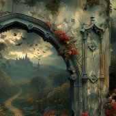 Gotische bruiloft boog Dracula kasteel foto achter Wandkleed