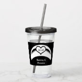 Gotische bruiloft gevleugeld hart Custom Monogramm Acryl Drinkbeker (Achterkant)